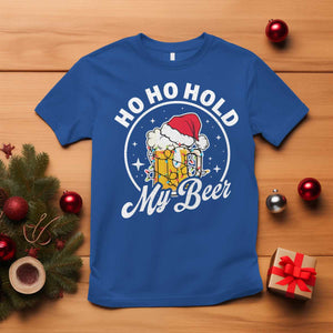 Funny Christmas Beers T Shirt Ho Ho Hold My Beer Vintage Mug Santa Hat TS11 Royal Blue Print Your Wear