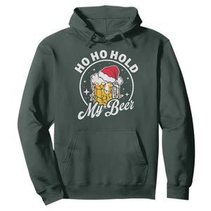 Funny Christmas Beers Hoodie Ho Ho Hold My Beer Vintage Mug Santa Hat TS11 Dark Forest Green Print Your Wear