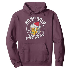 Funny Christmas Beers Hoodie Ho Ho Hold My Beer Vintage Mug Santa Hat TS11 Maroon Print Your Wear
