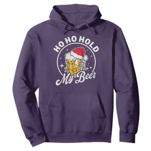 Funny Christmas Beers Hoodie Ho Ho Hold My Beer Vintage Mug Santa Hat TS11 Purple Print Your Wear