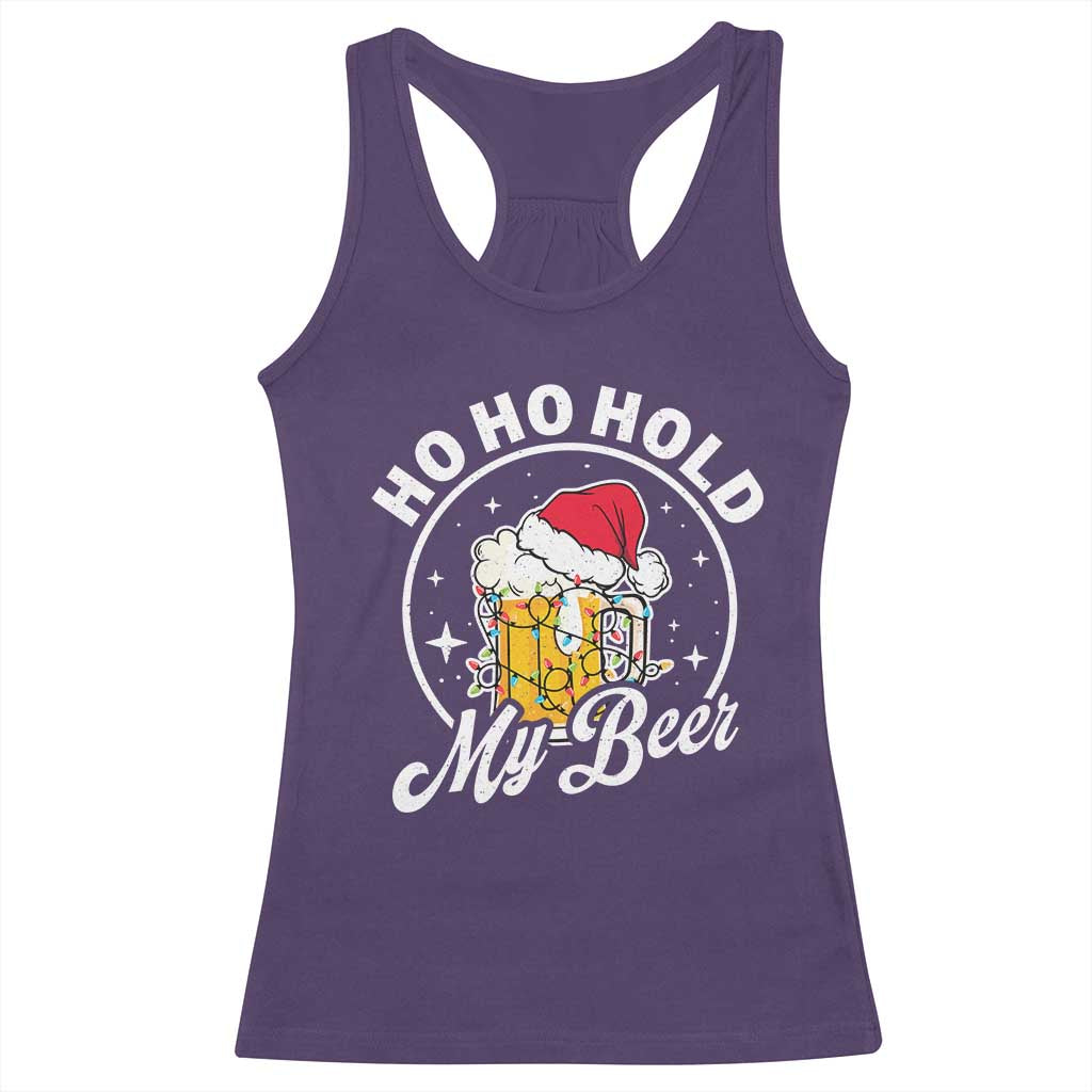 Funny Christmas Beers Racerback Tank Top Ho Ho Hold My Beer Vintage Mug Santa Hat TS11 Purple Print Your Wear