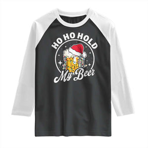 Funny Christmas Beers Raglan Shirt Ho Ho Hold My Beer Vintage Mug Santa Hat TS11 Black White Print Your Wear