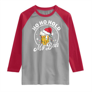Funny Christmas Beers Raglan Shirt Ho Ho Hold My Beer Vintage Mug Santa Hat TS11 Sport Gray Red Print Your Wear