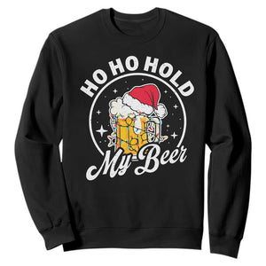 Funny Christmas Beers Sweatshirt Ho Ho Hold My Beer Vintage Mug Santa Hat TS11 Black Print Your Wear