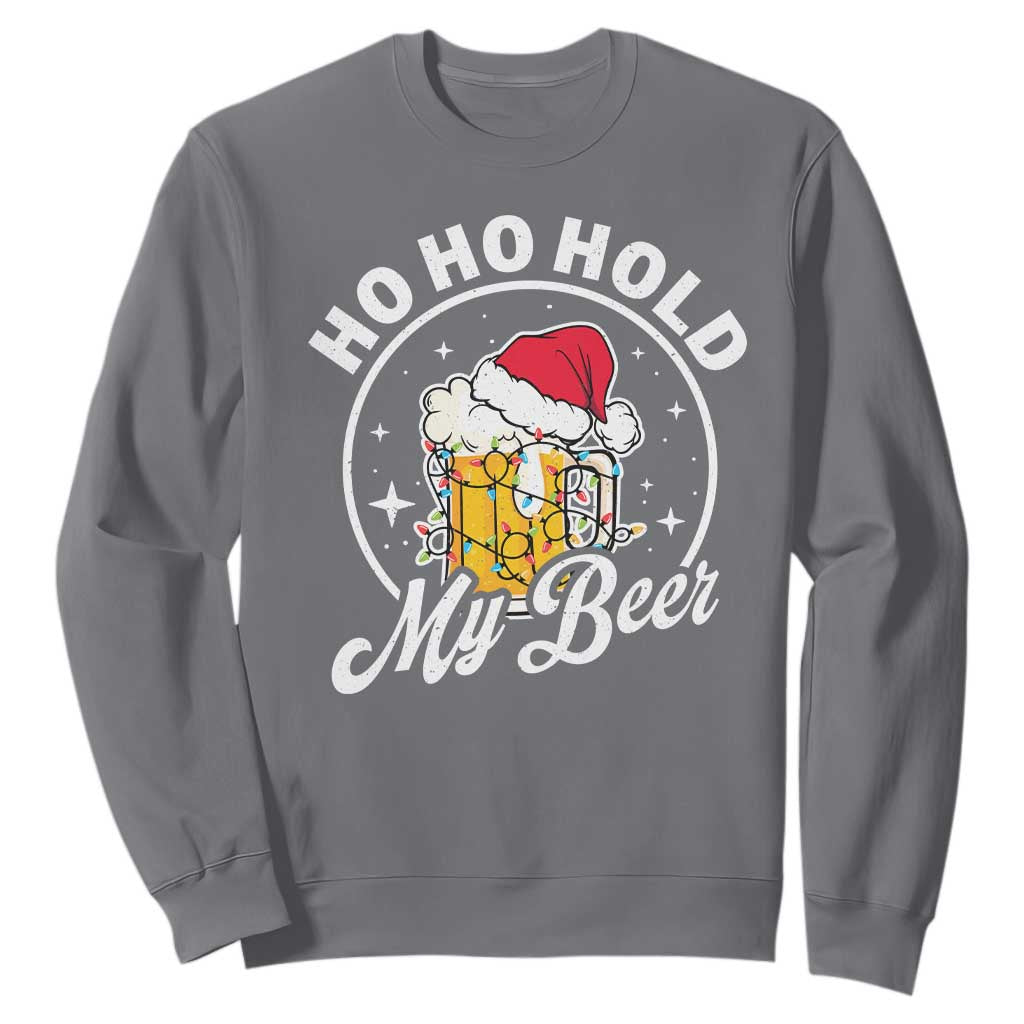 Funny Christmas Beers Sweatshirt Ho Ho Hold My Beer Vintage Mug Santa Hat TS11 Charcoal Print Your Wear