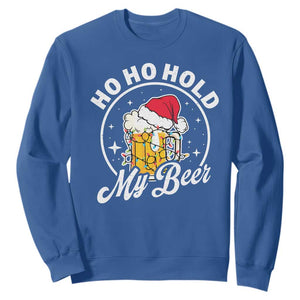 Funny Christmas Beers Sweatshirt Ho Ho Hold My Beer Vintage Mug Santa Hat TS11 Royal Blue Print Your Wear