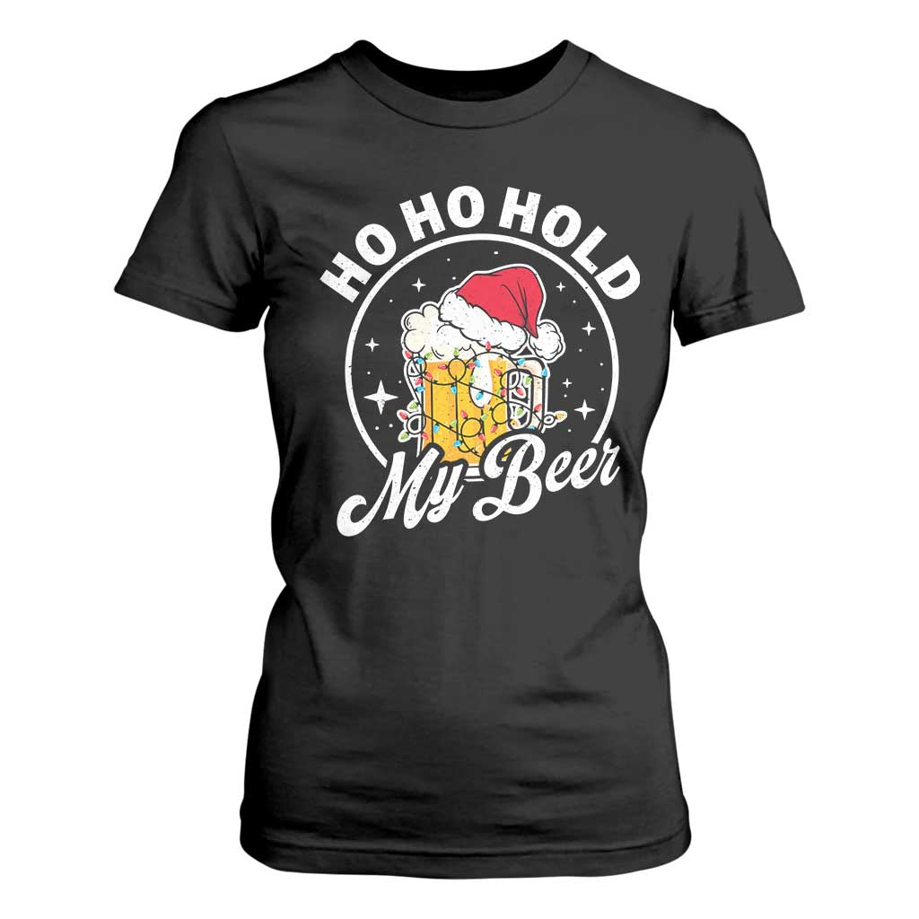 Funny Christmas Beers T Shirt For Women Ho Ho Hold My Beer Vintage Mug Santa Hat TS11 Black Print Your Wear