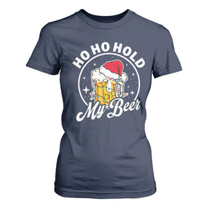 Funny Christmas Beers T Shirt For Women Ho Ho Hold My Beer Vintage Mug Santa Hat TS11 Navy Print Your Wear