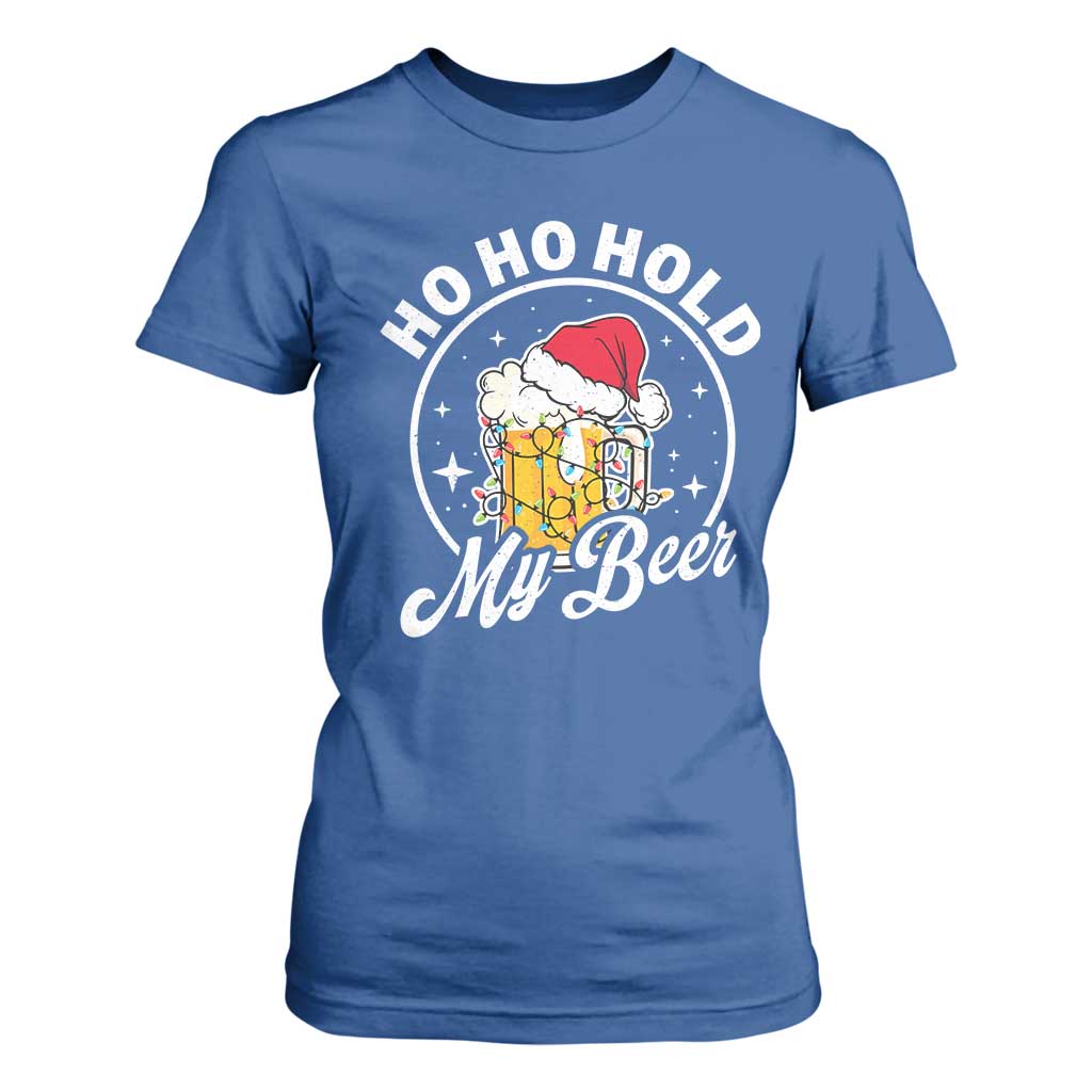 Funny Christmas Beers T Shirt For Women Ho Ho Hold My Beer Vintage Mug Santa Hat TS11 Royal Blue Print Your Wear