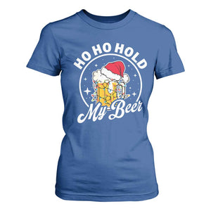 Funny Christmas Beers T Shirt For Women Ho Ho Hold My Beer Vintage Mug Santa Hat TS11 Royal Blue Print Your Wear