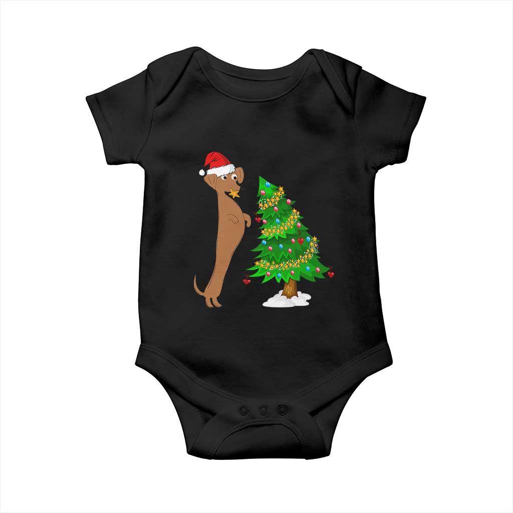 Funny Christmas Wiener Dog Baby Onesie Decorations Xmas Tree TS11 Black Print Your Wear