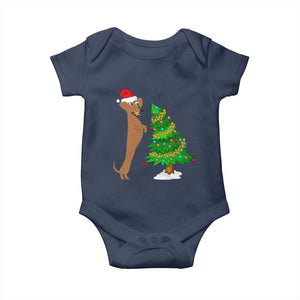 Funny Christmas Wiener Dog Baby Onesie Decorations Xmas Tree TS11 Navy Print Your Wear
