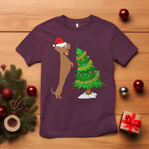 Funny Christmas Wiener Dog T Shirt Decorations Xmas Tree TS11 Maroon Print Your Wear