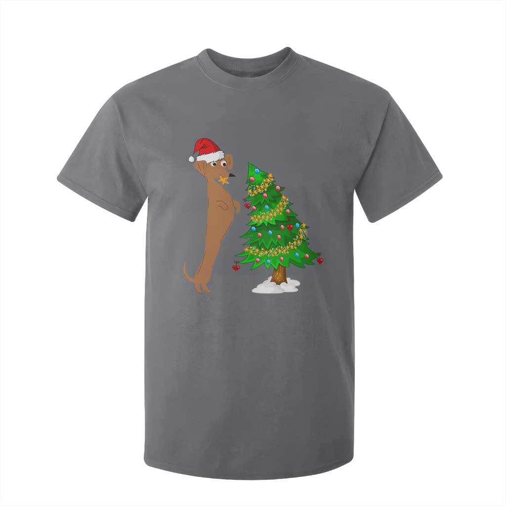 Funny Christmas Wiener Dog T Shirt For Kid Decorations Xmas Tree TS11 Charcoal Print Your Wear