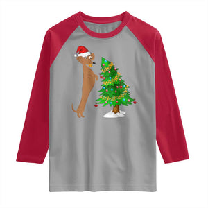 Funny Christmas Wiener Dog Raglan Shirt Decorations Xmas Tree TS11 Sport Gray Red Print Your Wear