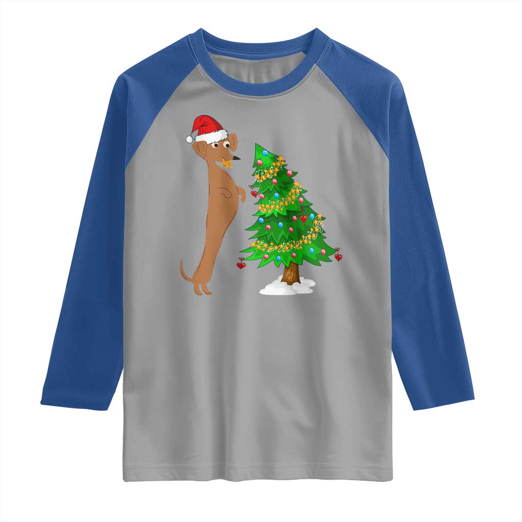 Funny Christmas Wiener Dog Raglan Shirt Decorations Xmas Tree TS11 Sport Gray Royal Print Your Wear