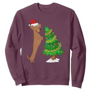 Funny Christmas Wiener Dog Sweatshirt Decorations Xmas Tree TS11 Maroon Print Your Wear