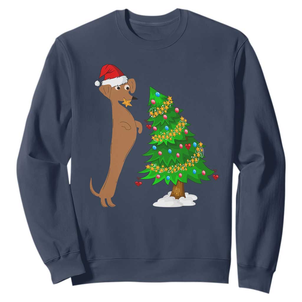 Funny Christmas Wiener Dog Sweatshirt Decorations Xmas Tree TS11 Navy Print Your Wear