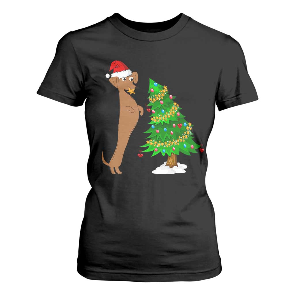 Funny Christmas Wiener Dog T Shirt For Women Decorations Xmas Tree TS11 Black Print Your Wear