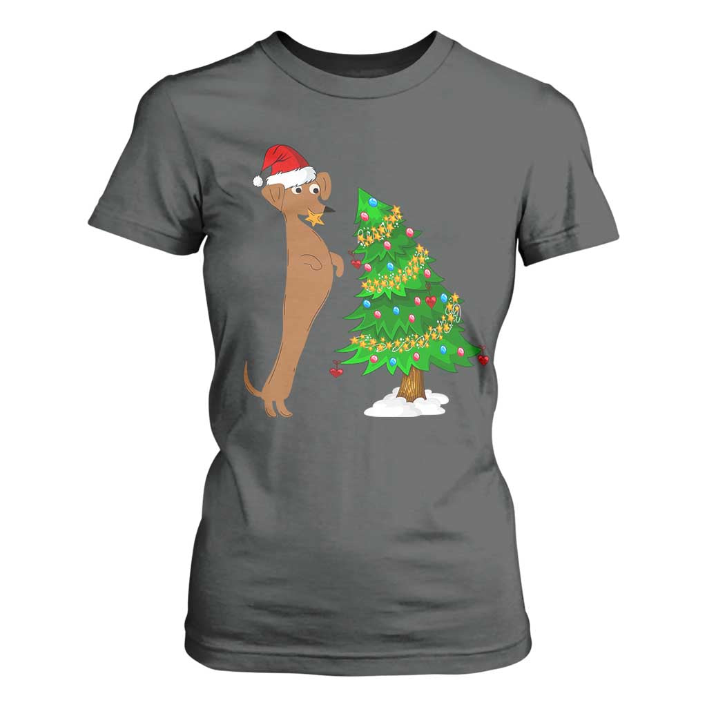 Funny Christmas Wiener Dog T Shirt For Women Decorations Xmas Tree TS11 Dark Heather Print Your Wear