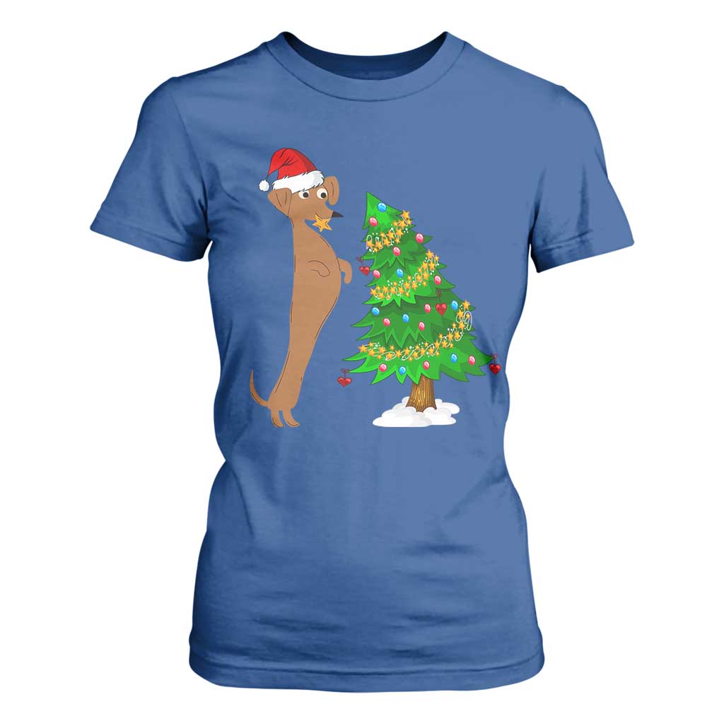 Funny Christmas Wiener Dog T Shirt For Women Decorations Xmas Tree TS11 Royal Blue Print Your Wear