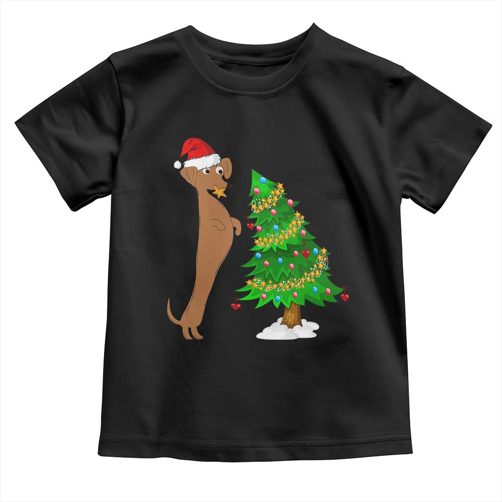 Funny Christmas Wiener Dog Toddler T Shirt Decorations Xmas Tree TS11 Black Print Your Wear