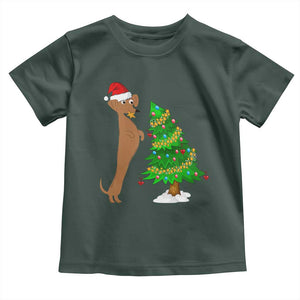 Funny Christmas Wiener Dog Toddler T Shirt Decorations Xmas Tree TS11 Dark Forest Green Print Your Wear