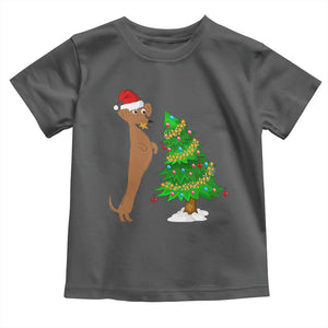 Funny Christmas Wiener Dog Toddler T Shirt Decorations Xmas Tree TS11 Dark Heather Print Your Wear