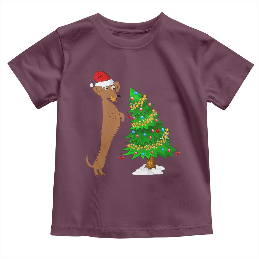 Funny Christmas Wiener Dog Toddler T Shirt Decorations Xmas Tree TS11 Maroon Print Your Wear