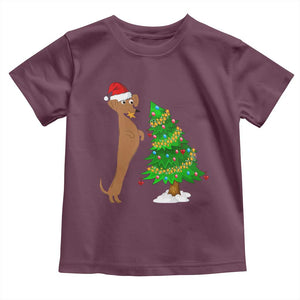 Funny Christmas Wiener Dog Toddler T Shirt Decorations Xmas Tree TS11 Maroon Print Your Wear