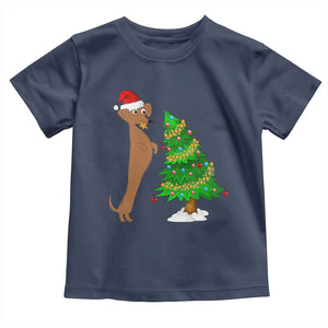 Funny Christmas Wiener Dog Toddler T Shirt Decorations Xmas Tree TS11 Navy Print Your Wear