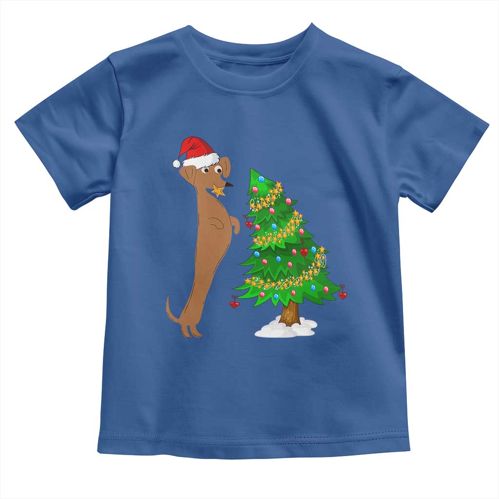 Funny Christmas Wiener Dog Toddler T Shirt Decorations Xmas Tree TS11 Royal Blue Print Your Wear