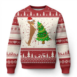 Funny Xmas Wiener Dog Ugly Christmas Sweater Decorations Xmas Tree TS11 Red Print Your Wear