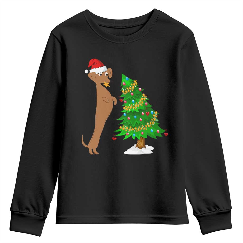 Funny Christmas Wiener Dog Youth Sweatshirt Decorations Xmas Tree TS11 Black Print Your Wear