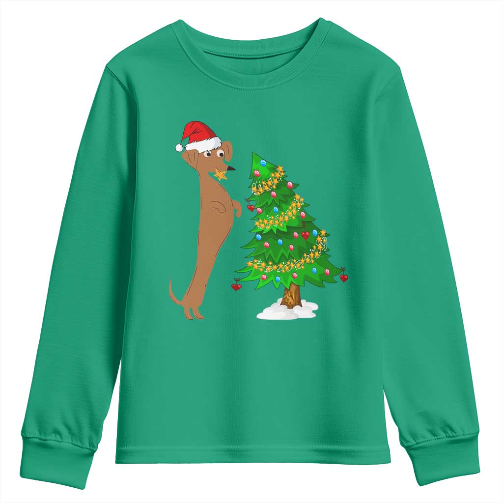 Funny Christmas Wiener Dog Youth Sweatshirt Decorations Xmas Tree TS11 Irish Green Print Your Wear
