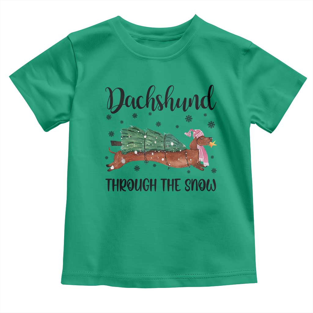 Funny Christmas Wiener Dog Baby Shirt Dachshund Through The Snow Xmas Tree TS11 Irish Green Print Your Wear