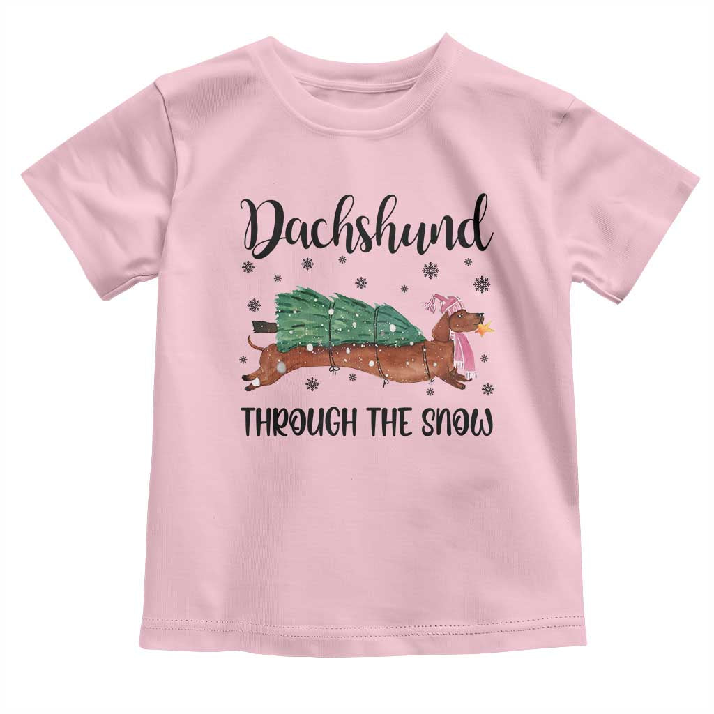 Funny Christmas Wiener Dog Baby Shirt Dachshund Through The Snow Xmas Tree TS11 Light Pink Print Your Wear