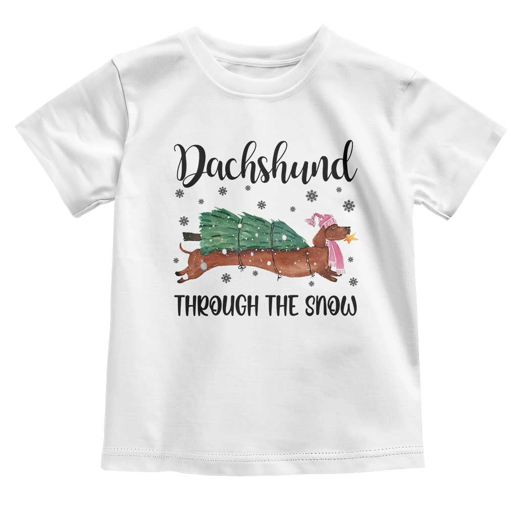 Funny Christmas Wiener Dog Baby Shirt Dachshund Through The Snow Xmas Tree TS11 White Print Your Wear