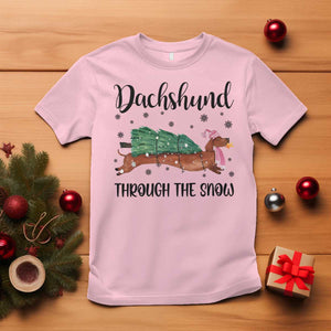 Funny Christmas Wiener Dog T Shirt Dachshund Through The Snow Xmas Tree TS11 Light Pink Print Your Wear