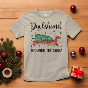 Funny Christmas Wiener Dog T Shirt Dachshund Through The Snow Xmas Tree TS11 Sand Print Your Wear