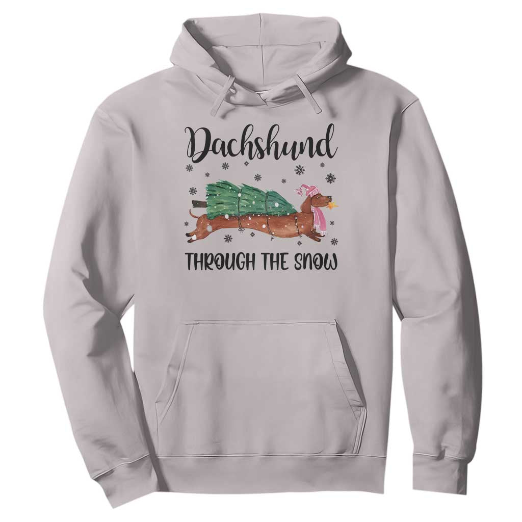 Funny Christmas Wiener Dog Hoodie Dachshund Through The Snow Xmas Tree TS11 Ice Gray Print Your Wear