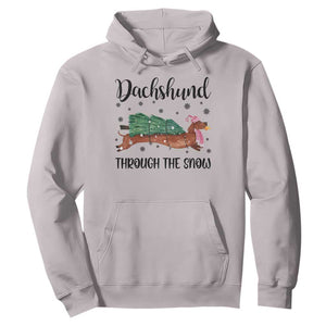 Funny Christmas Wiener Dog Hoodie Dachshund Through The Snow Xmas Tree TS11 Ice Gray Print Your Wear