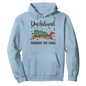 Funny Christmas Wiener Dog Hoodie Dachshund Through The Snow Xmas Tree TS11 Light Blue Print Your Wear