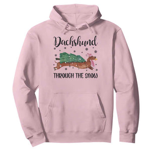 Funny Christmas Wiener Dog Hoodie Dachshund Through The Snow Xmas Tree TS11 Light Pink Print Your Wear