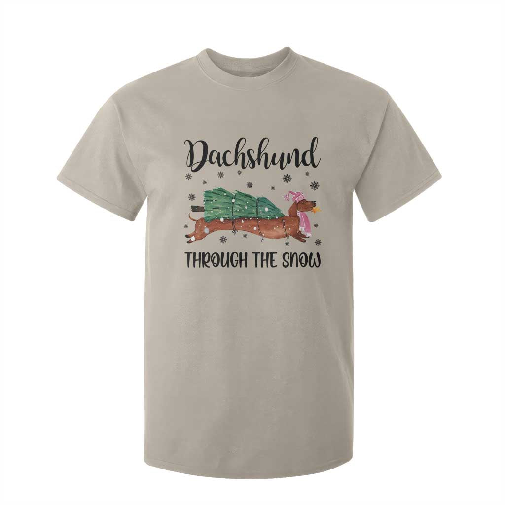 Funny Christmas Wiener Dog T Shirt For Kid Dachshund Through The Snow Xmas Tree TS11 Sand Print Your Wear