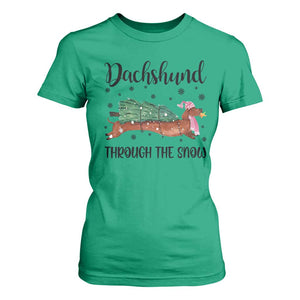 Funny Christmas Wiener Dog T Shirt For Women Dachshund Through The Snow Xmas Tree TS11 Irish Green Print Your Wear