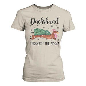 Funny Christmas Wiener Dog T Shirt For Women Dachshund Through The Snow Xmas Tree TS11 Sand Print Your Wear
