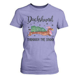 Funny Christmas Wiener Dog T Shirt For Women Dachshund Through The Snow Xmas Tree TS11 Violet Print Your Wear