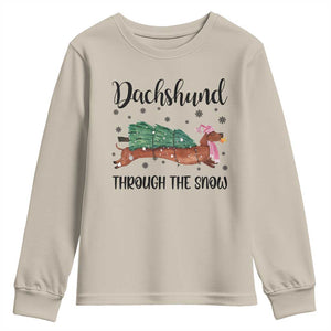 Funny Christmas Wiener Dog Youth Sweatshirt Dachshund Through The Snow Xmas Tree TS11 Sand Print Your Wear
