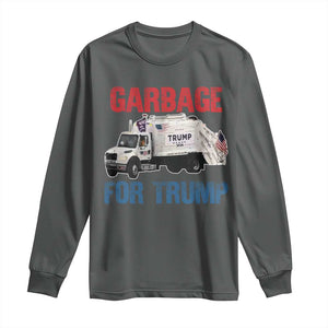 Garbage For Trump 2024 Long Sleeve Shirt Vintage Truck American Flag TS11 Dark Heather Print Your Wear